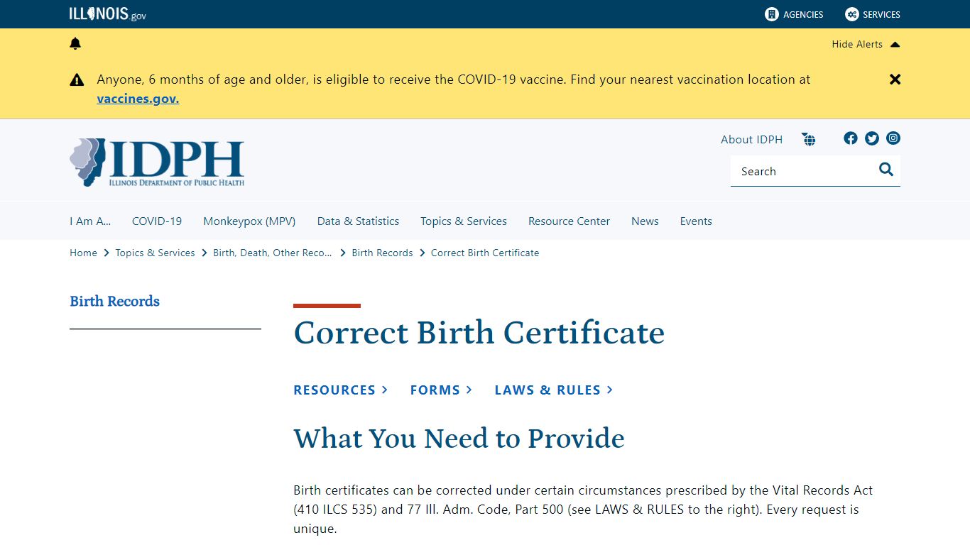 Correct Birth Certificate - Illinois